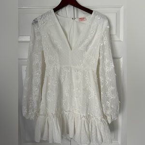 White Floral Appliqué Long Sleeve Dress